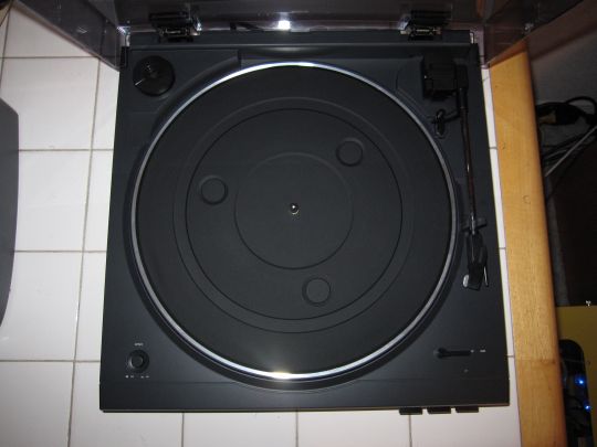Photo shows a fully assembled Audio-Technica AT-LP2D-USB turnable from above.