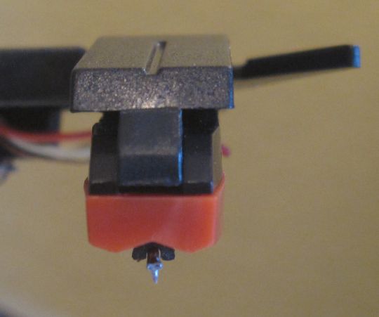 Close-up photo shows a second crooked stylus attached to the Grace Digital Audio Vinylwriter (AVPUSB01S) USB turntable.