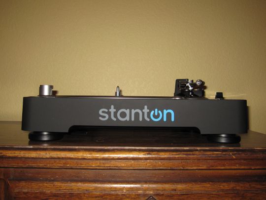 Photo shows the Stanton T.92 USB Turntable at eye-level. It appears bare as it has yet to be assembled.