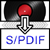 Small icon depicting a LP record with an arrow pointing to the term 'S/PDIF.'