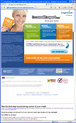 Home page of FreeCreditReport.com