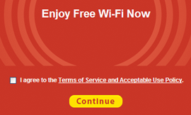 Screenshot of the new, 'accept our terms' page on McDonald's Wi-Fi.