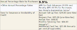 A portion of the 'Schumer's Box' for the First Premier Gold Credit Card.