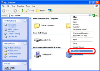 My Computer CD-ROM context menu My Computer window showing the menu that appears when right-clicking a CD-ROM drive.