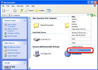My Computer window showing the menu that appears when right-clicking a CD-ROM drive.