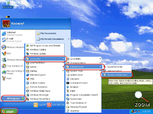 Screenshot of the Start Menu open with Windows Media Player Selected.