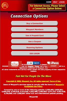 Screenshot of the McDonald's Wi-Fi connection options page, as seen on an iPod Touch.