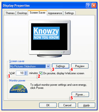 Screen Saver settings dialog box.